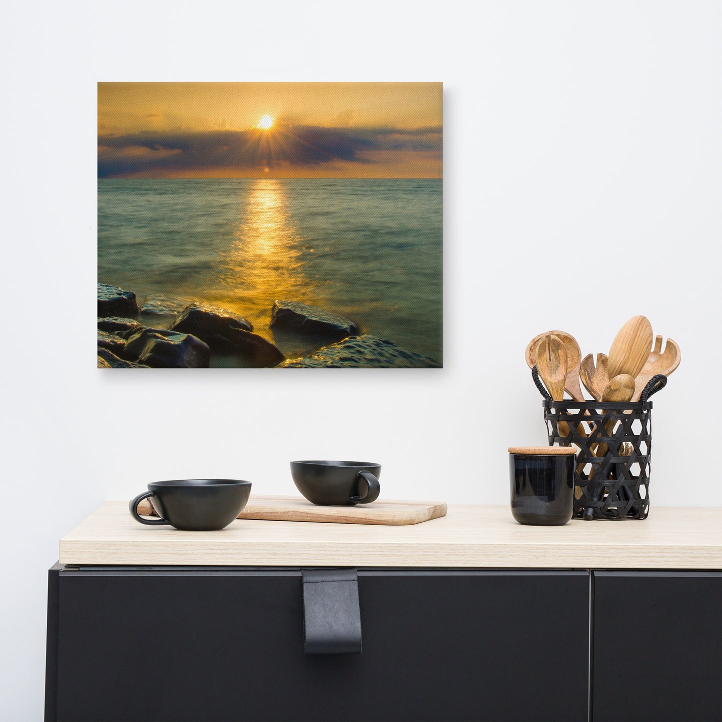 Sun Ray on the Water Coastal Landscape Canvas Wall Art Prints