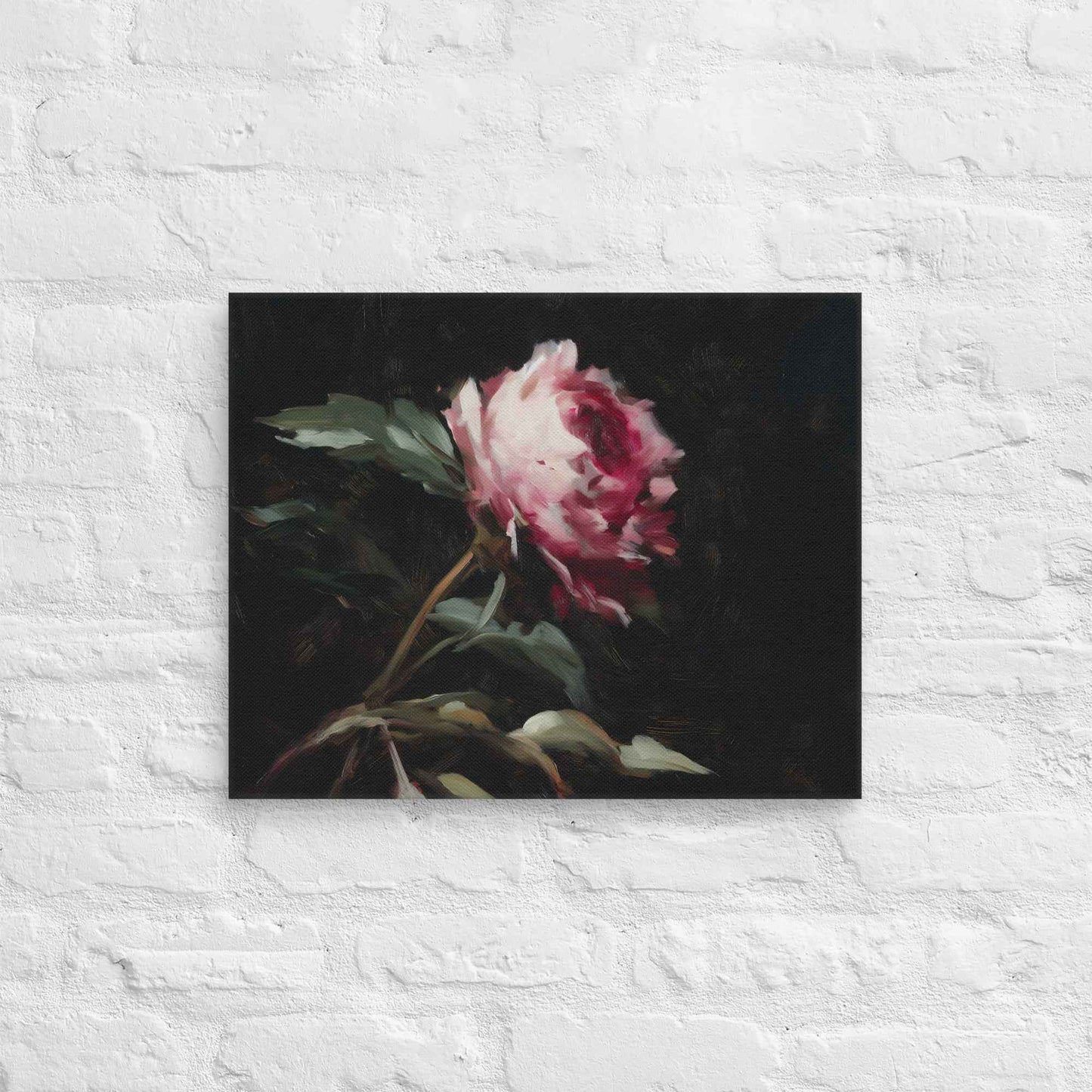 Pink Peony Painting: A Whisper in the Shadows Floral Digital Artwork  Canvas Wall Art Print