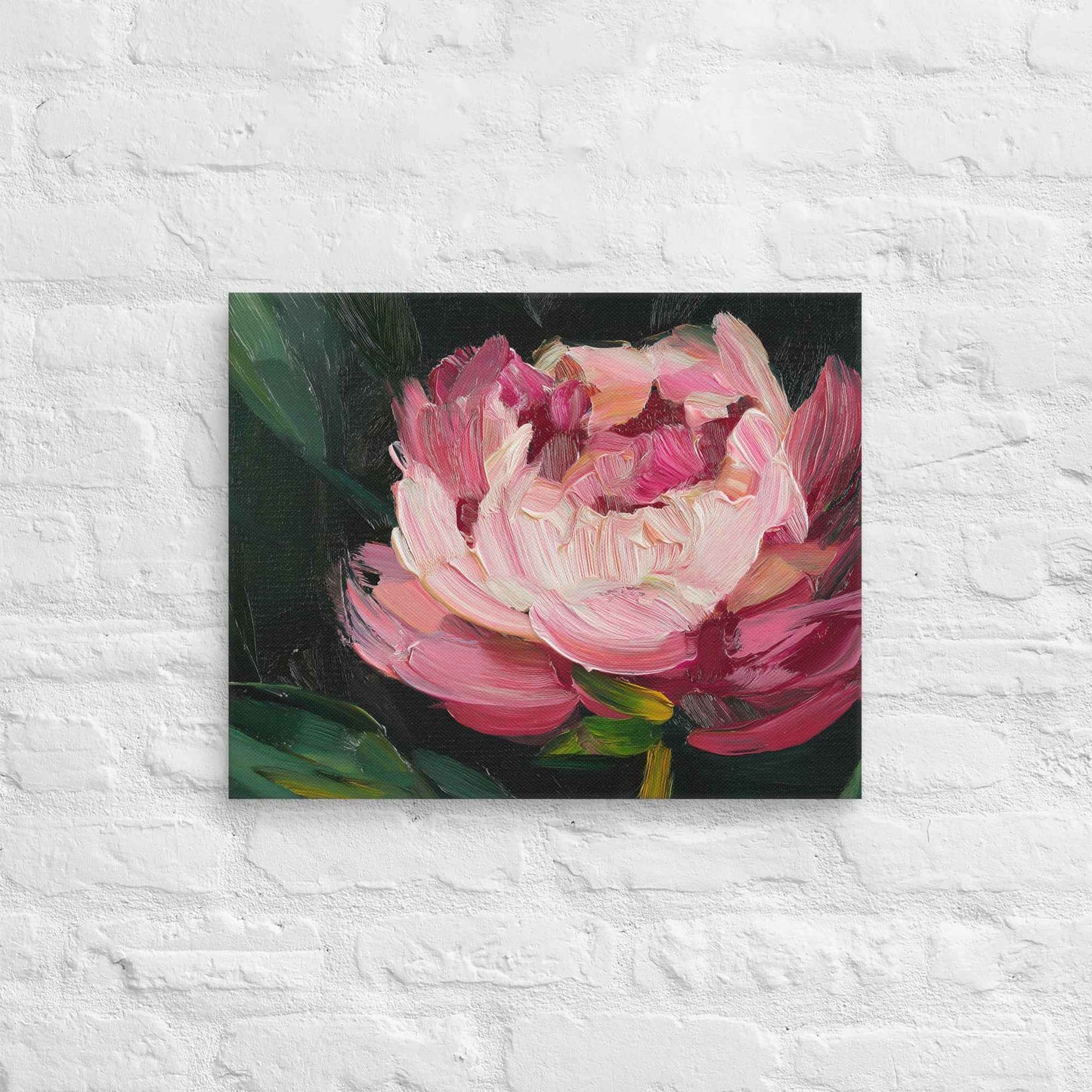 Midnight Magenta Digital Artwork Oil Painting Pink Peony Print Canvas Wall Art