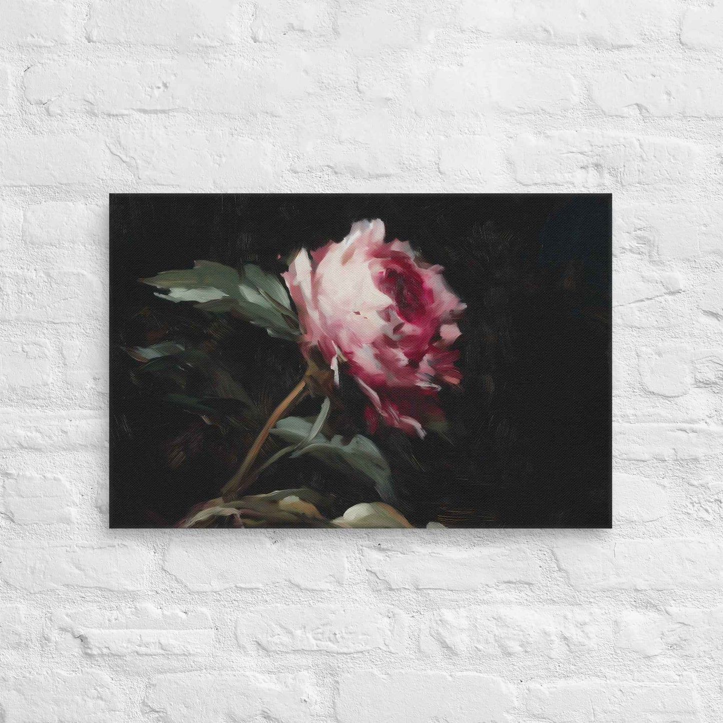 Pink Peony Painting: A Whisper in the Shadows Floral Digital Artwork  Canvas Wall Art Print