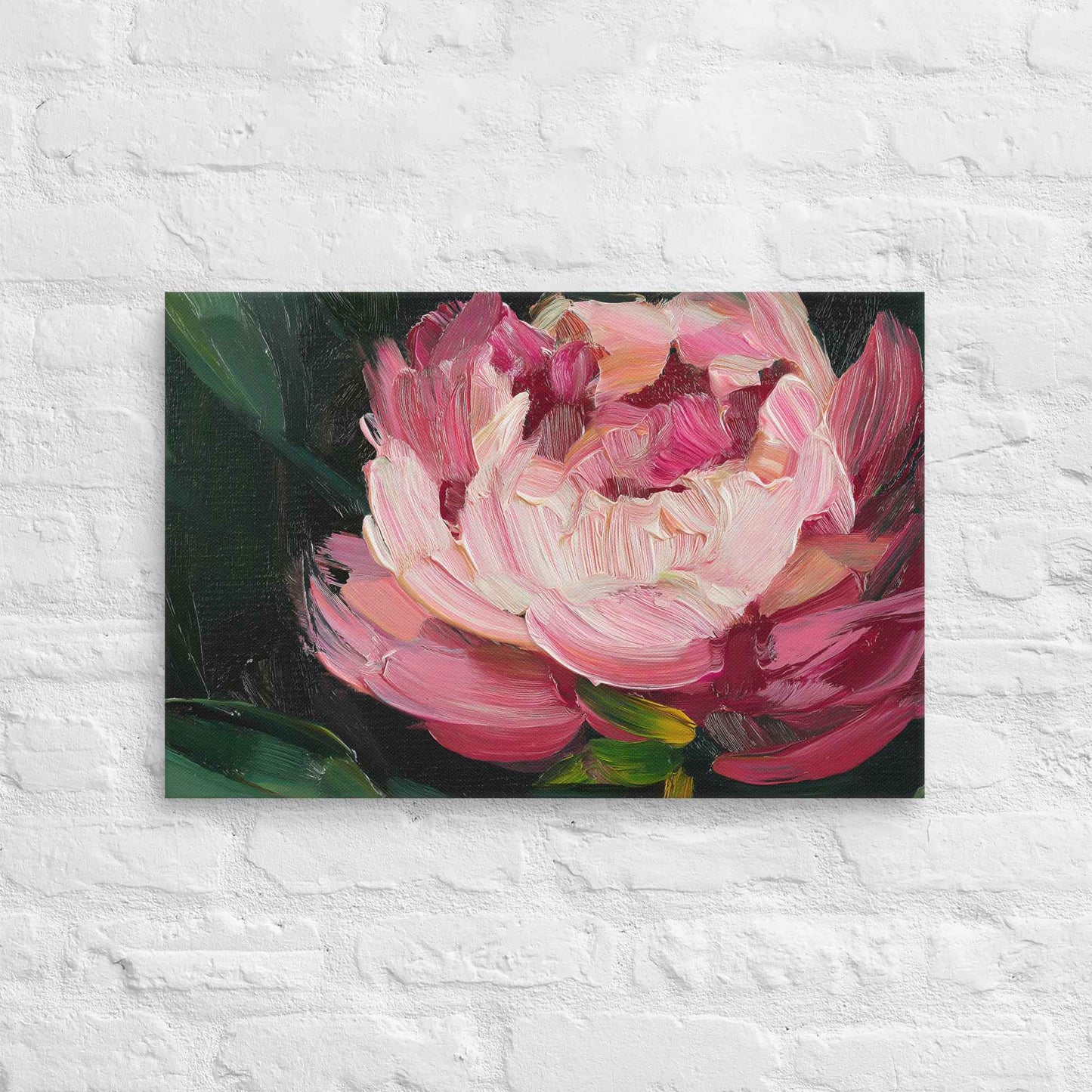 Midnight Magenta Digital Artwork Oil Painting Pink Peony Print Canvas Wall Art