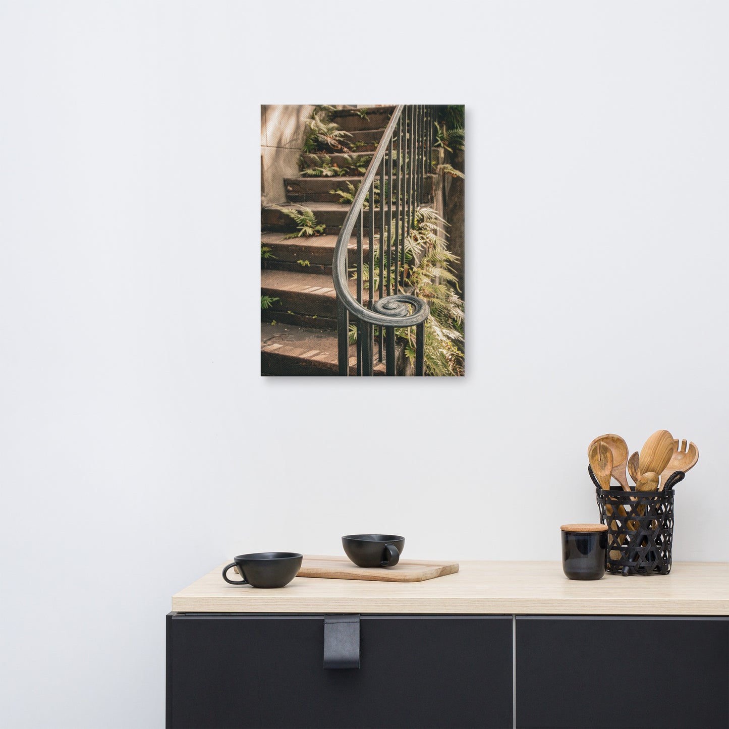Old Stone Stairs And Cast Iron Banister Savannah GA Canvas Wall Art Prints