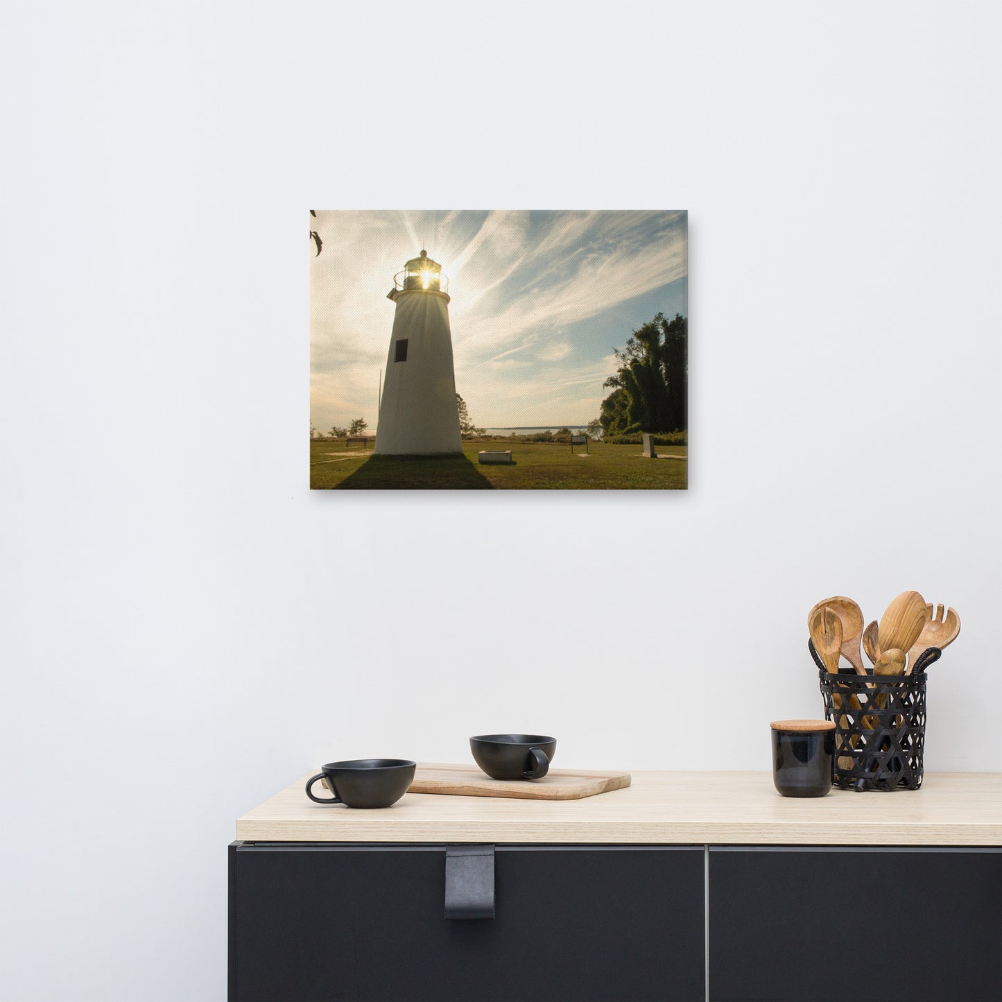 Turkey Point Lighthouse with Sun Flare Horizontal Canvas Wall Art Prints