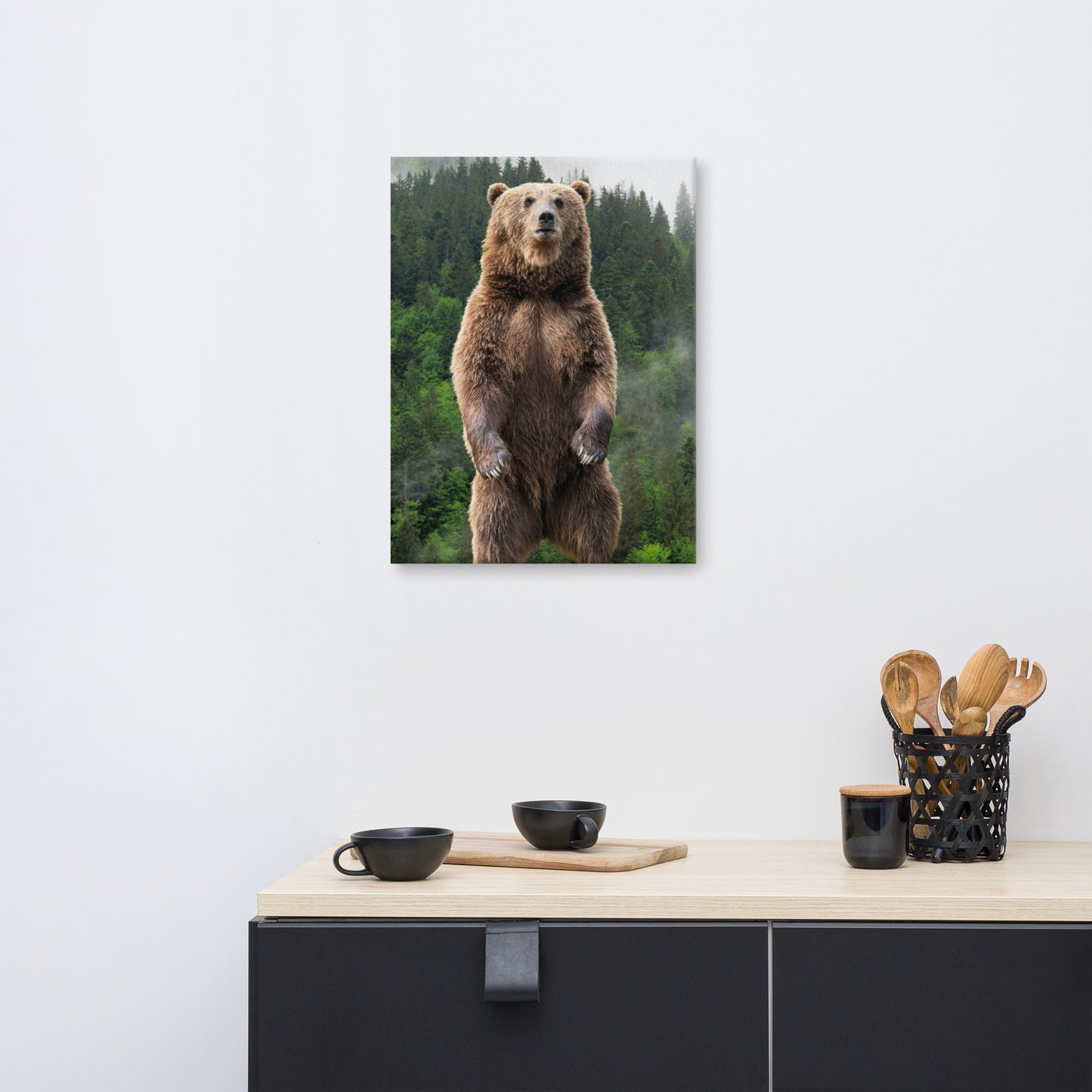 Big Standing Brown Bear On Mountain Top Animal Wildlife Photograph Canvas Wall Art Prints