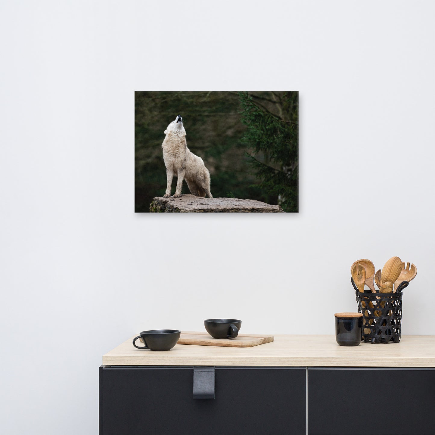 Howling White Wolf In The Forest Animal Wildlife Photograph Canvas Wall Art Print