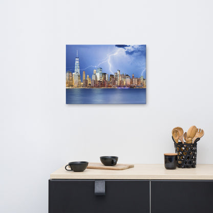 Electrifying New York Lightning Strikes the Skyline Architectural Photograph Canvas Wall Art Print
