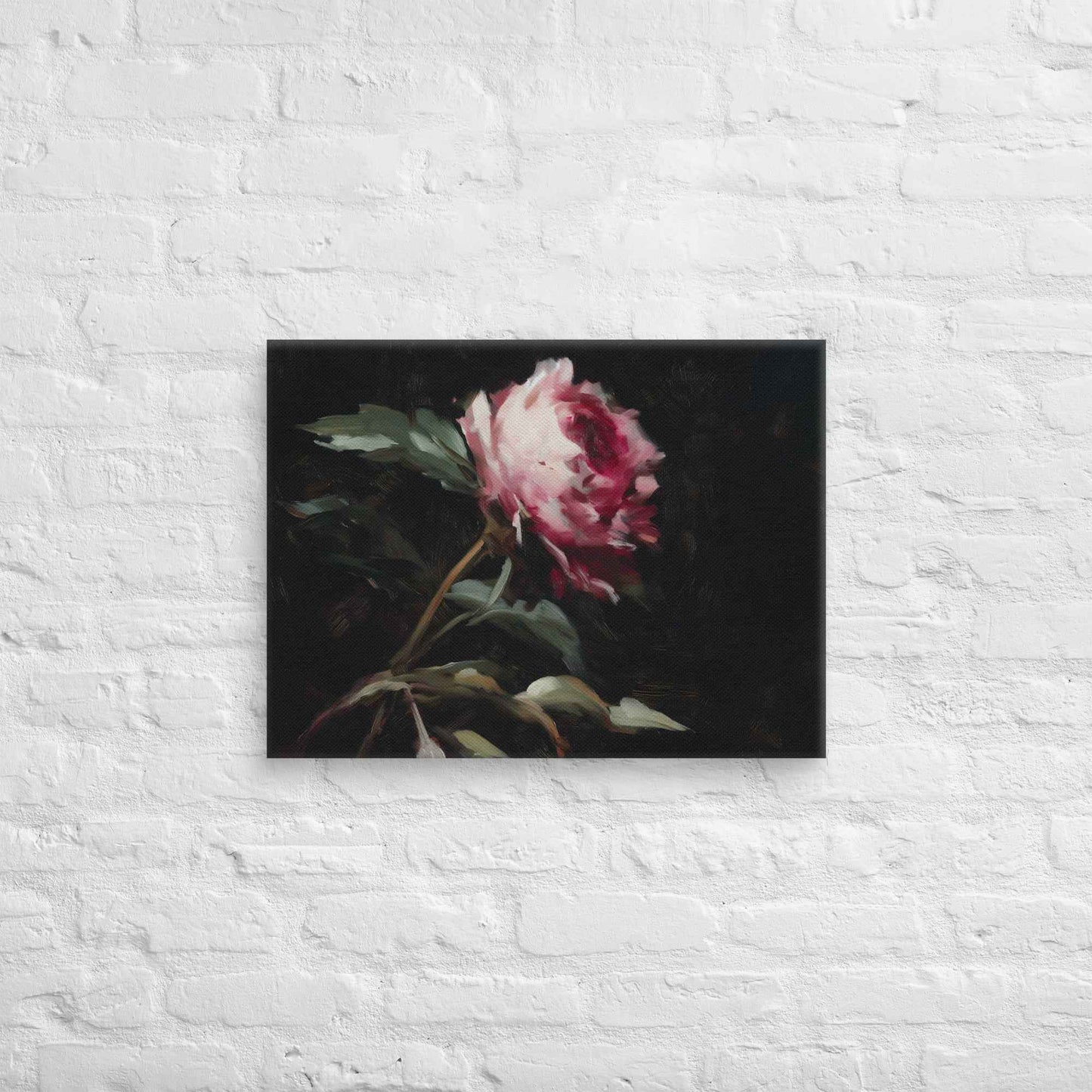 Pink Peony Painting: A Whisper in the Shadows Floral Digital Artwork  Canvas Wall Art Print