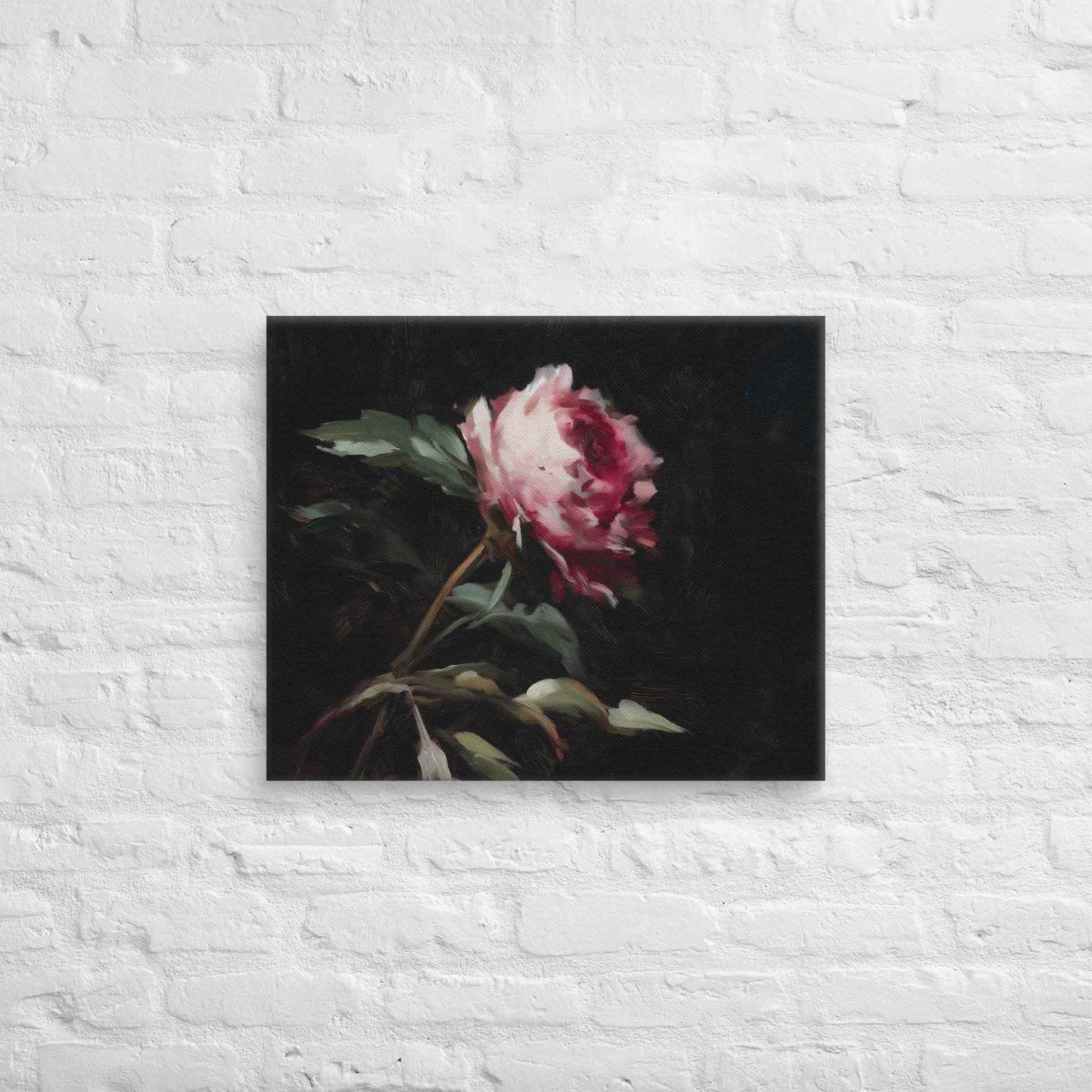 Pink Peony Painting: A Whisper in the Shadows Floral Digital Artwork  Canvas Wall Art Print