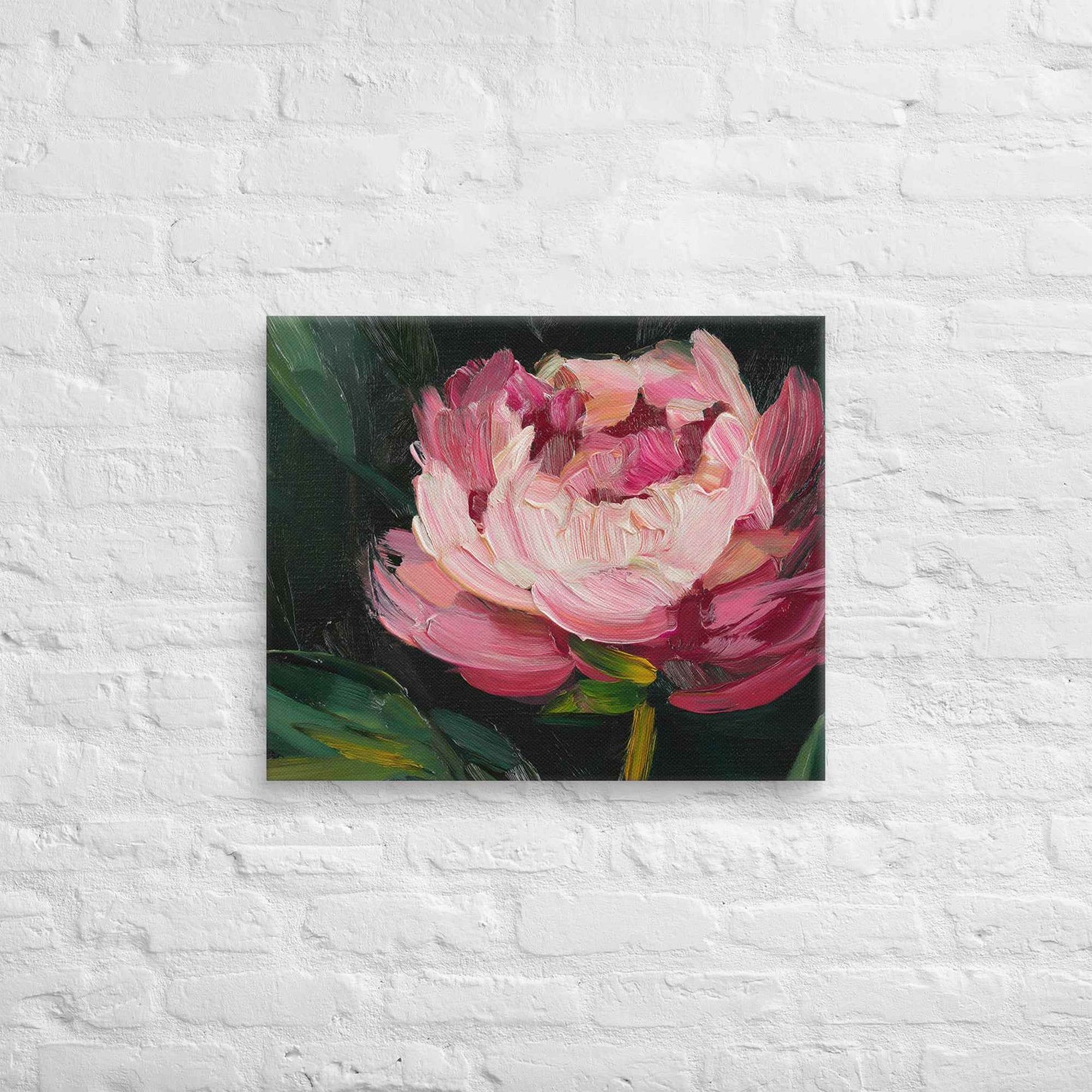 Midnight Magenta Digital Artwork Oil Painting Pink Peony Print Canvas Wall Art