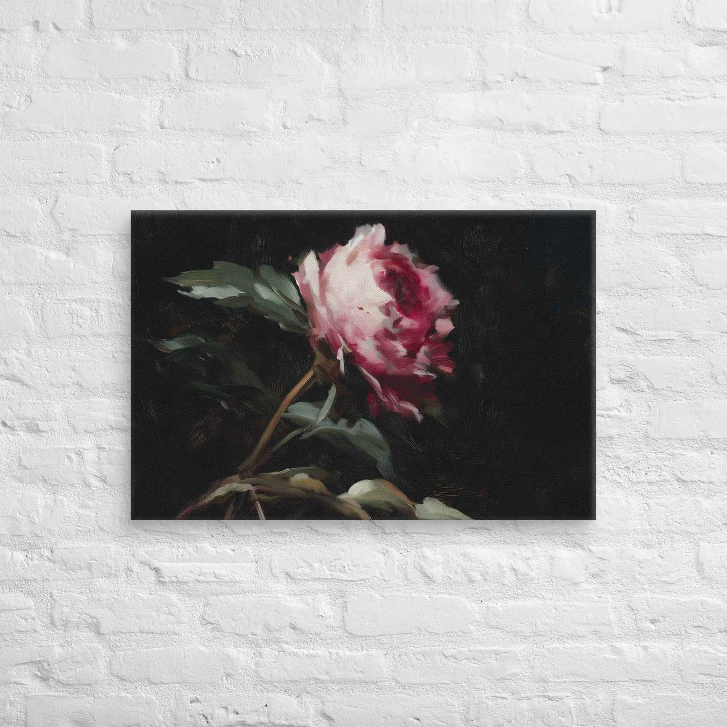 Pink Peony Painting: A Whisper in the Shadows Floral Digital Artwork  Canvas Wall Art Print