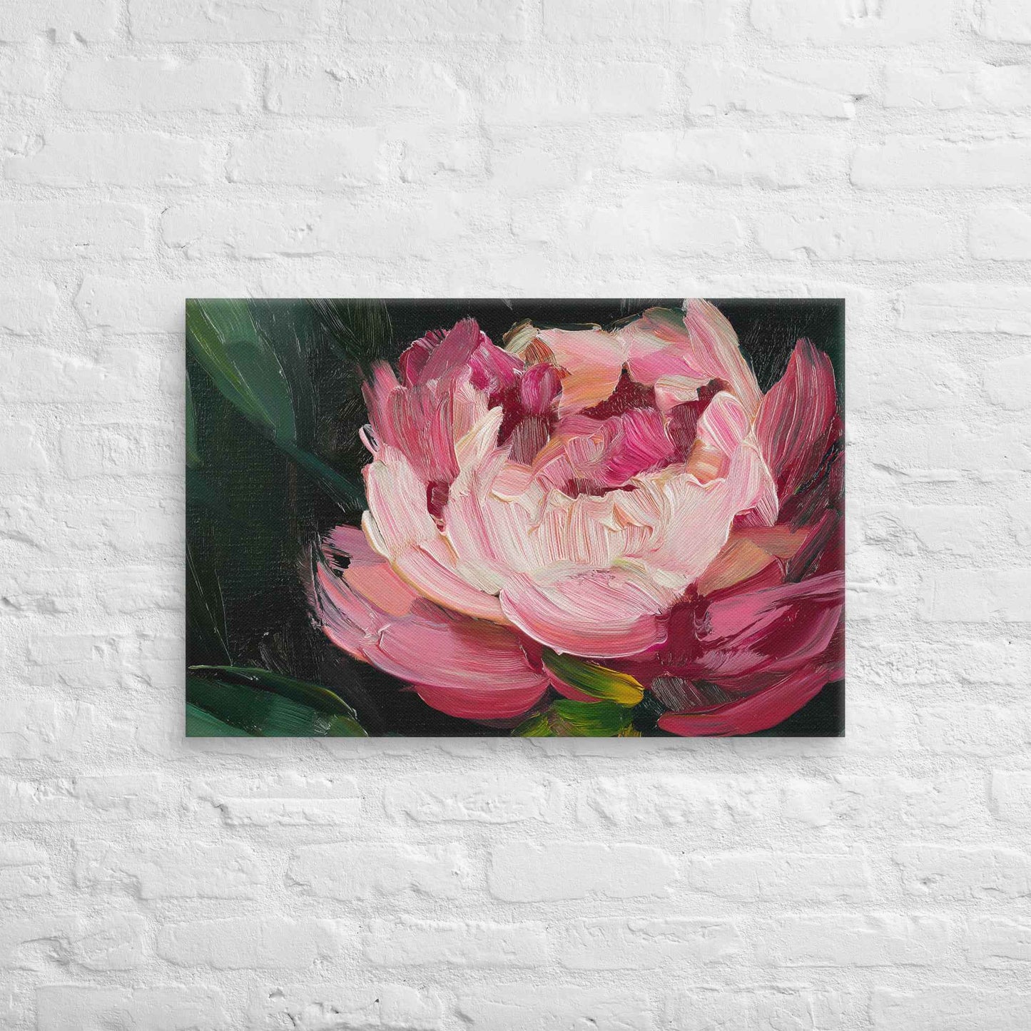 Midnight Magenta Digital Artwork Oil Painting Pink Peony Print Canvas Wall Art