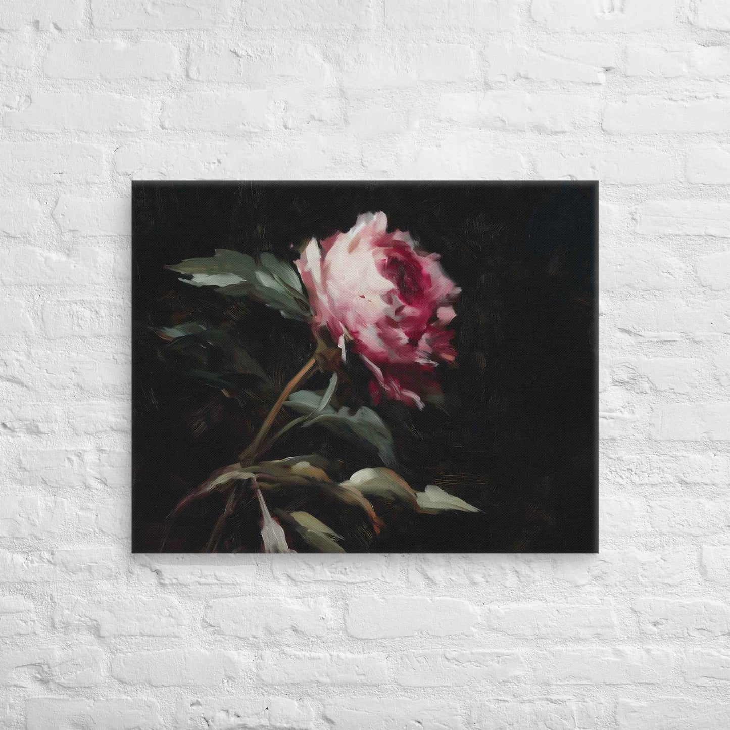 Pink Peony Painting: A Whisper in the Shadows Floral Digital Artwork  Canvas Wall Art Print