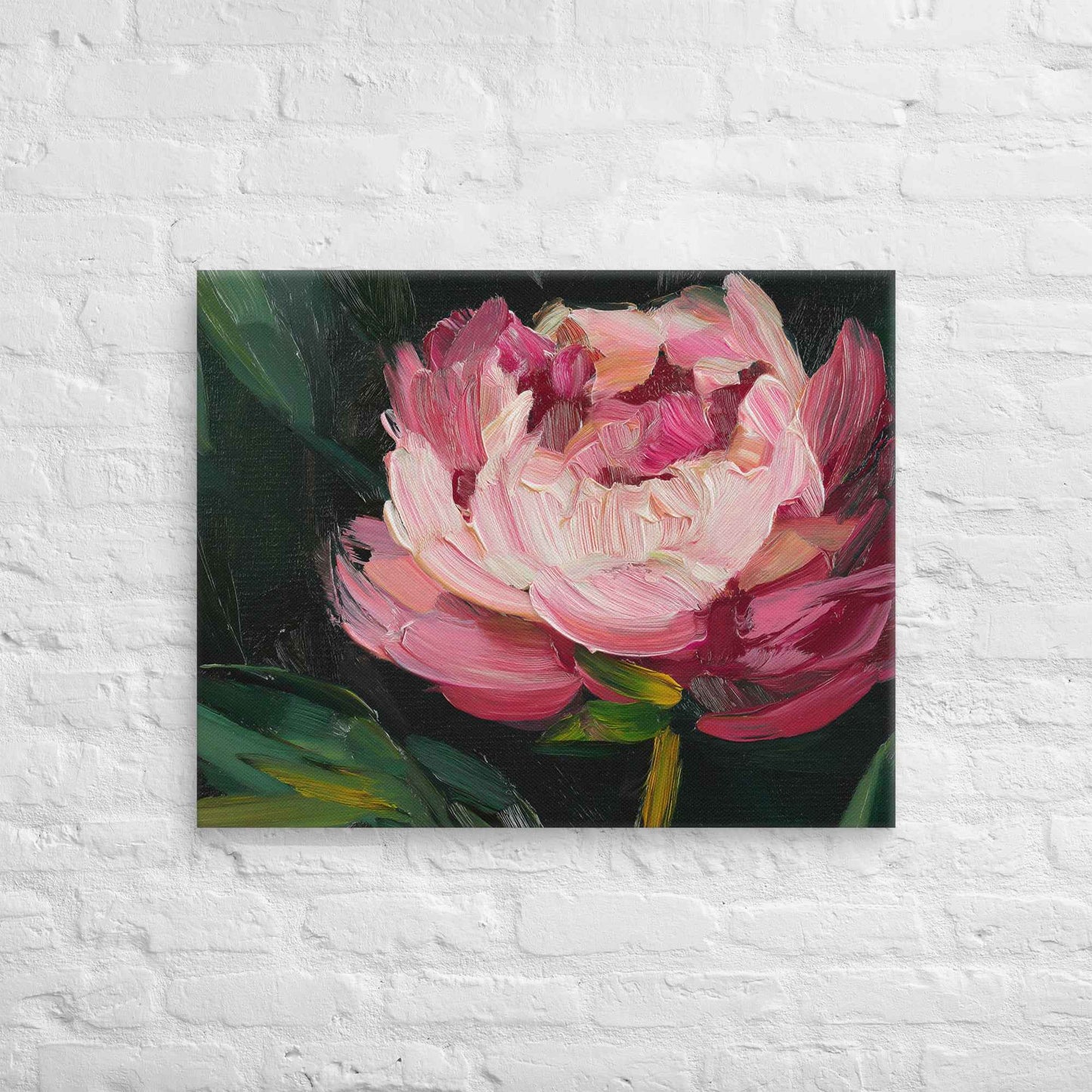 Midnight Magenta Digital Artwork Oil Painting Pink Peony Print Canvas Wall Art