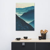 Misty Blue Silhouette Mountain Range Rural Landscape Canvas Wall Art Prints
