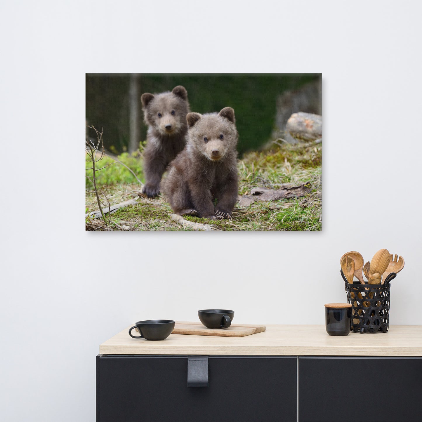 Nursery Wall Hanging Decor: Adorable Cubs In The Trees - Wildlife / Animal / Nature Photograph Canvas Wall Art Print - Artwork