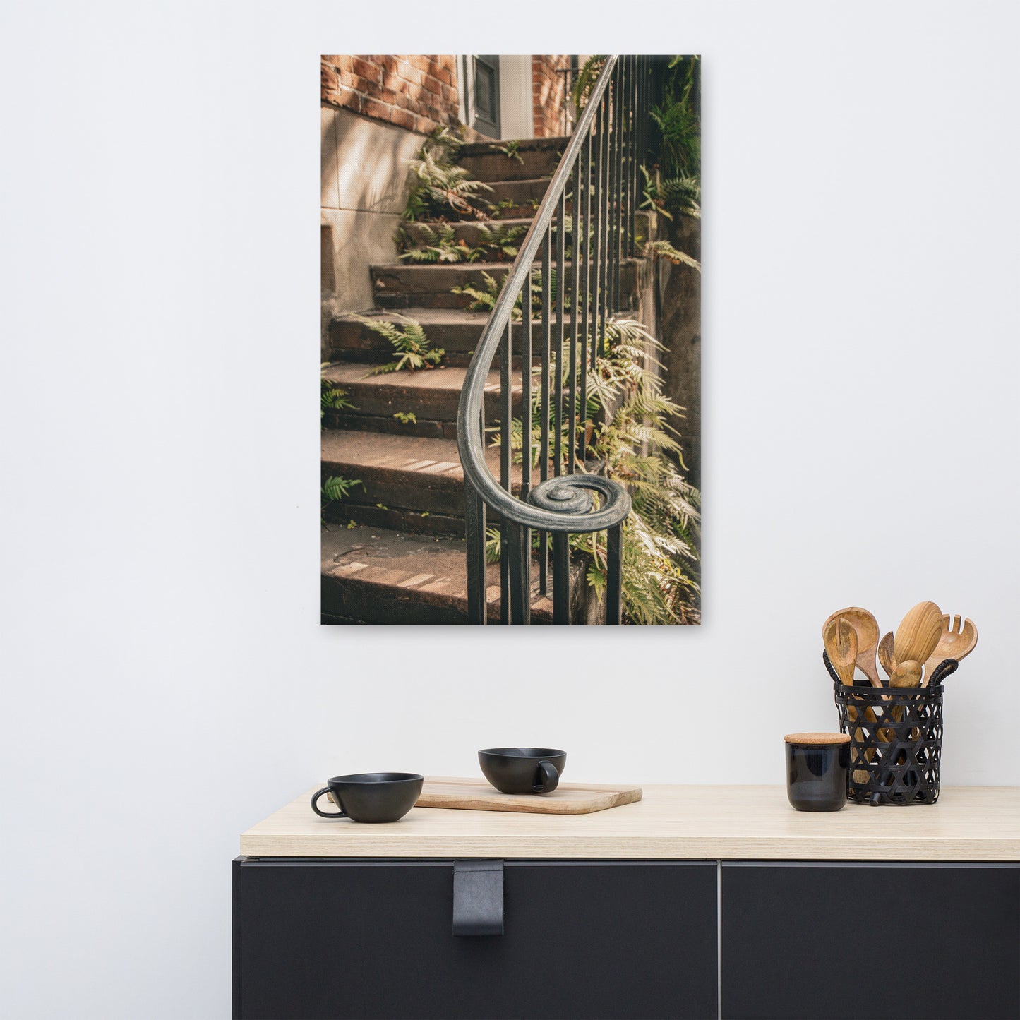 Old Stone Stairs And Cast Iron Banister Savannah GA Canvas Wall Art Prints