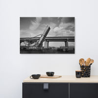 Train Drawbridge Jacksonville Black and White Cityscape Photo Canvas Wall Art Print