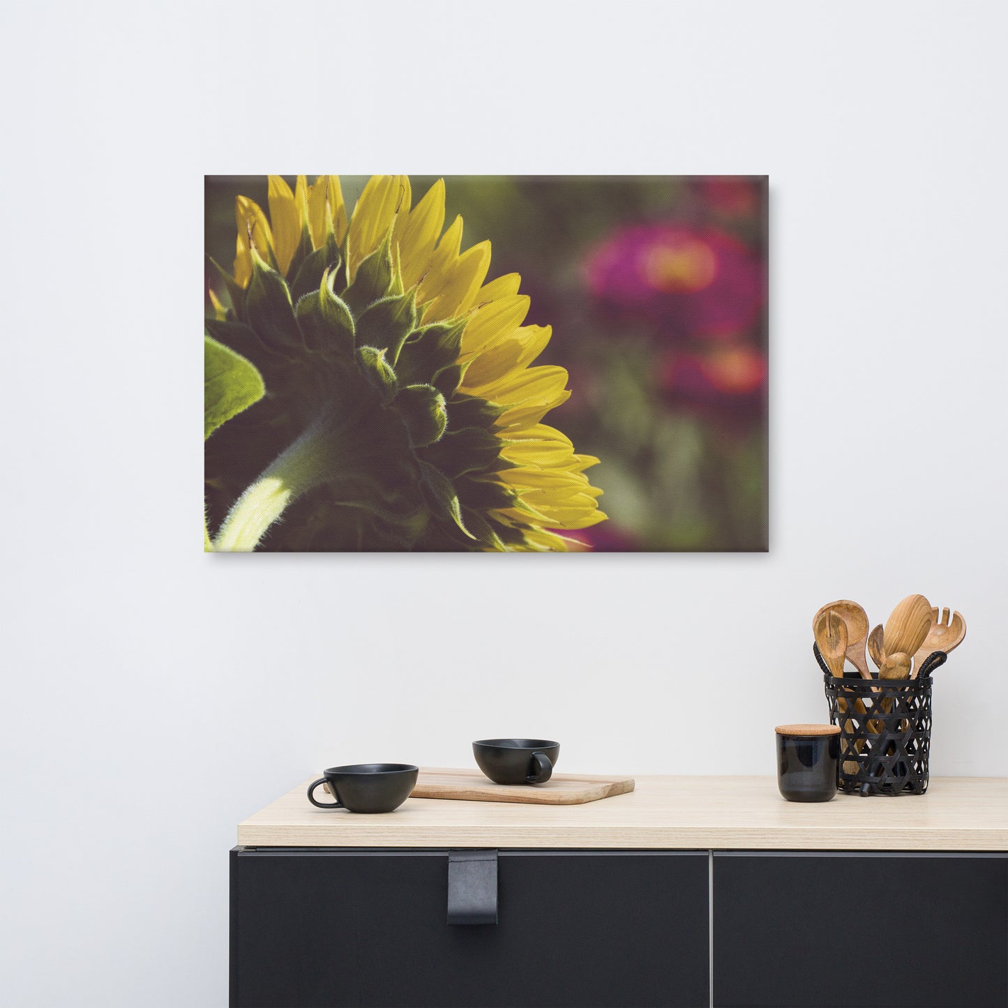 Dramatic Backside of Sunflower Floral Botanical Nature Photo Canvas Wall Art Prints