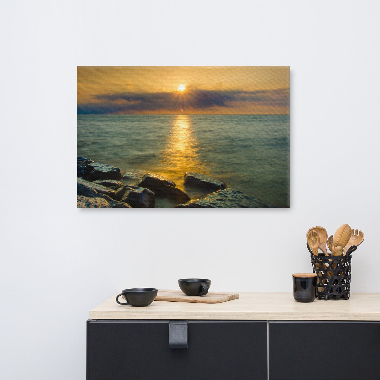 Sun Ray on the Water Coastal Landscape Canvas Wall Art Prints