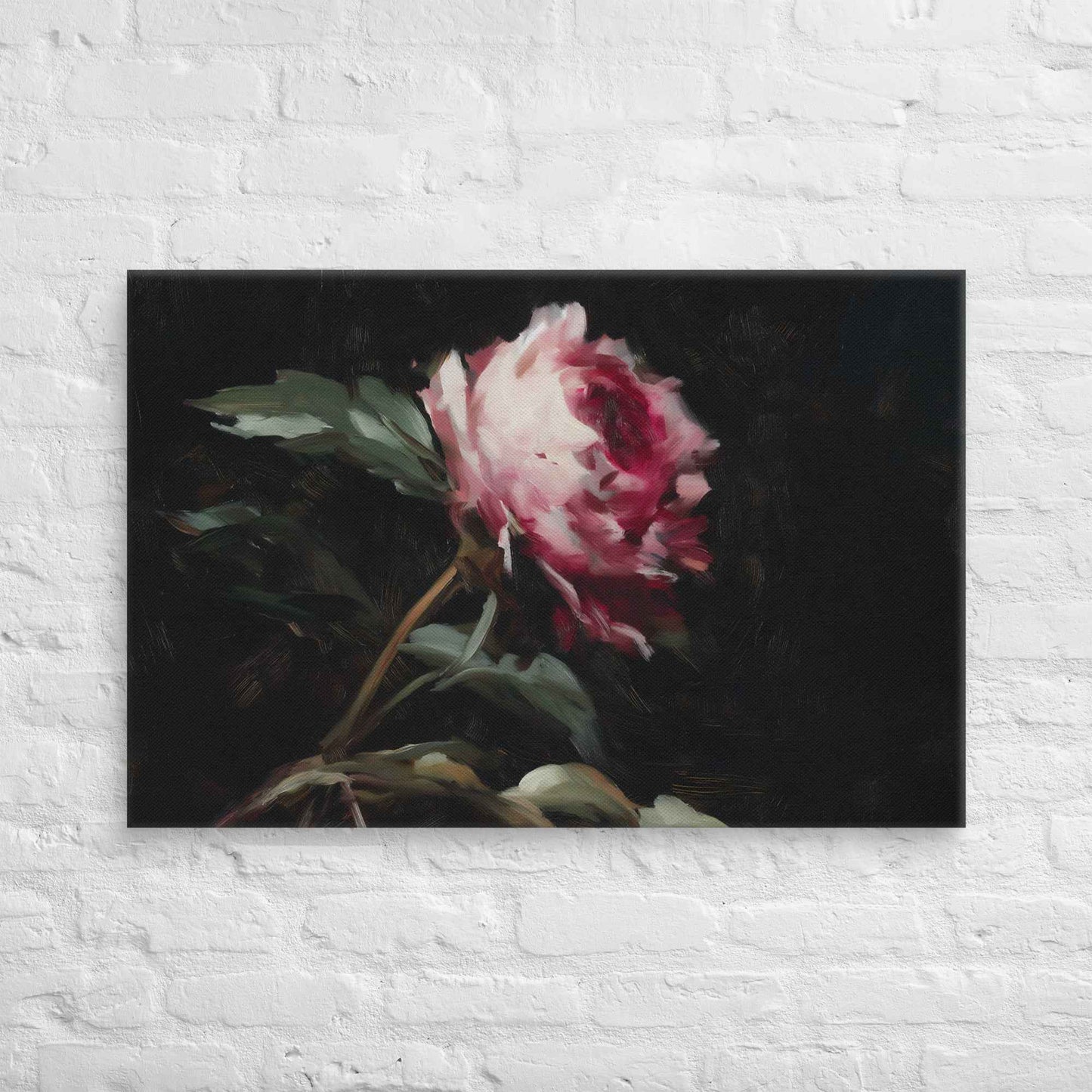 Pink Peony Painting: A Whisper in the Shadows Floral Digital Artwork  Canvas Wall Art Print