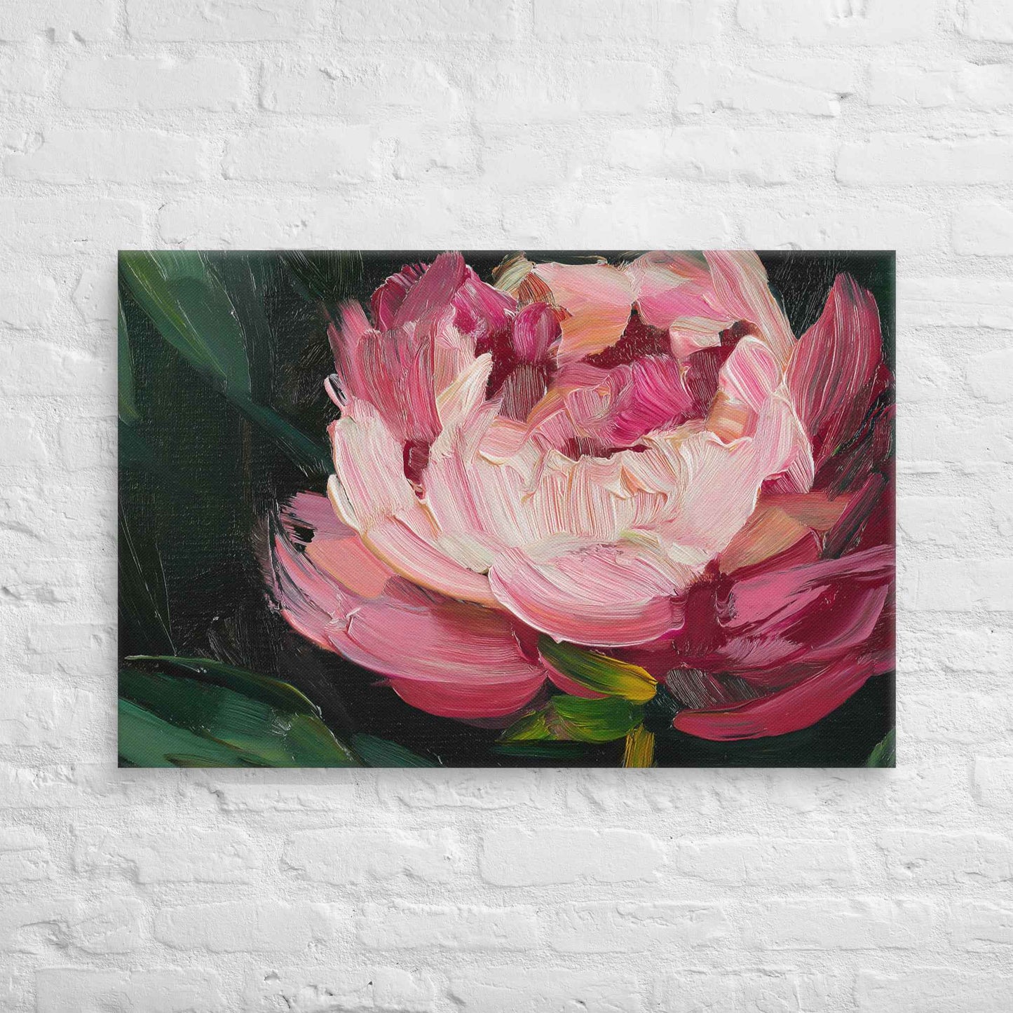Midnight Magenta Digital Artwork Oil Painting Pink Peony Print Canvas Wall Art