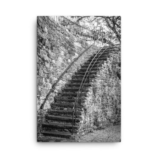 Black and White Old Stone Stairs River Street Savannah GA Canvas Wall Art Prints