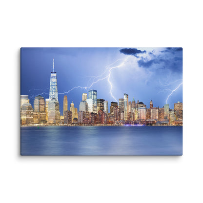 Electrifying New York Lightning Strikes the Skyline Architectural Photograph Canvas Wall Art Print