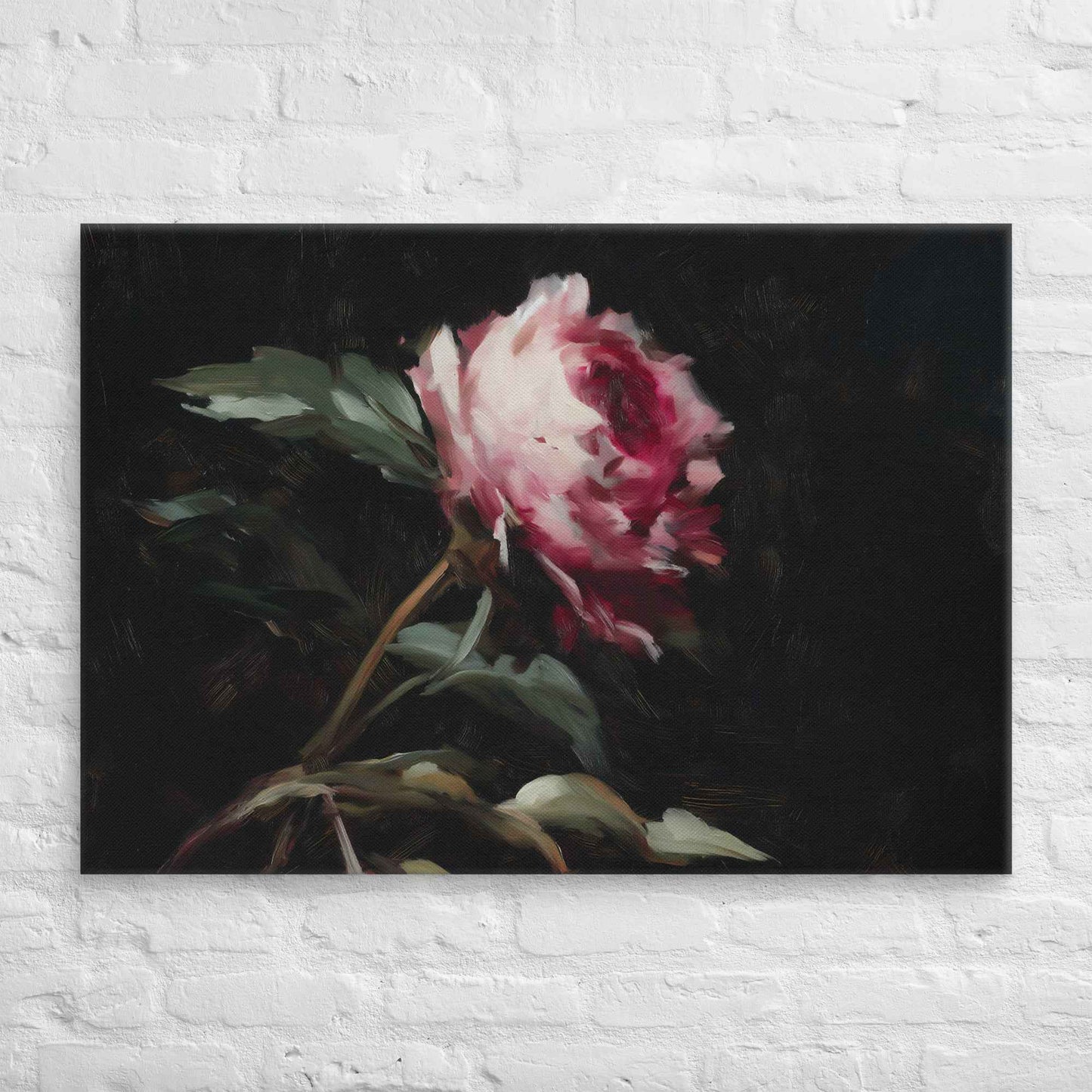 Pink Peony Painting: A Whisper in the Shadows Floral Digital Artwork  Canvas Wall Art Print