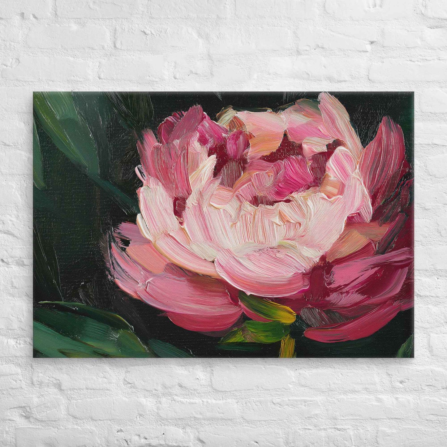 Midnight Magenta Digital Artwork Oil Painting Pink Peony Print Canvas Wall Art