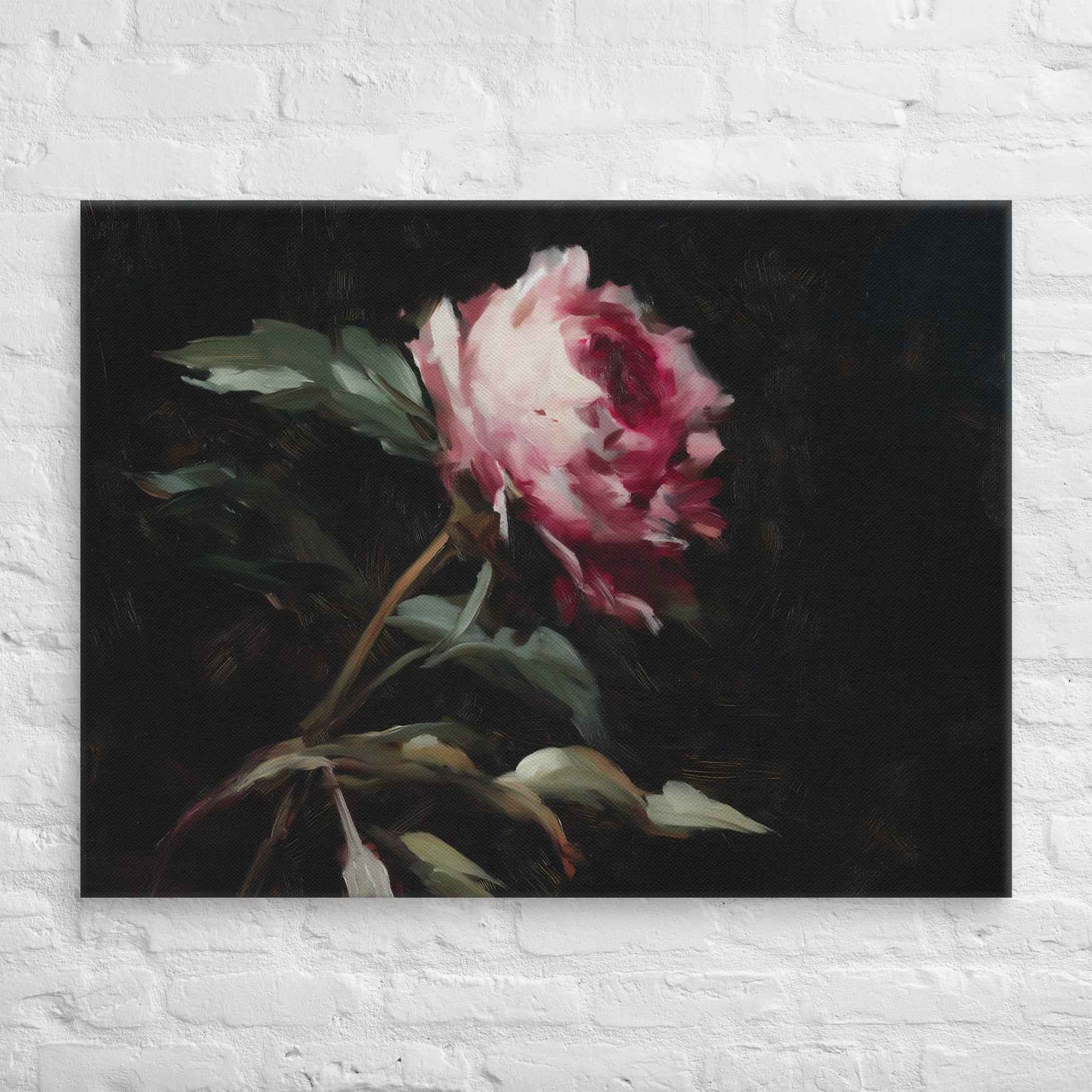 Pink Peony Painting: A Whisper in the Shadows Floral Digital Artwork  Canvas Wall Art Print