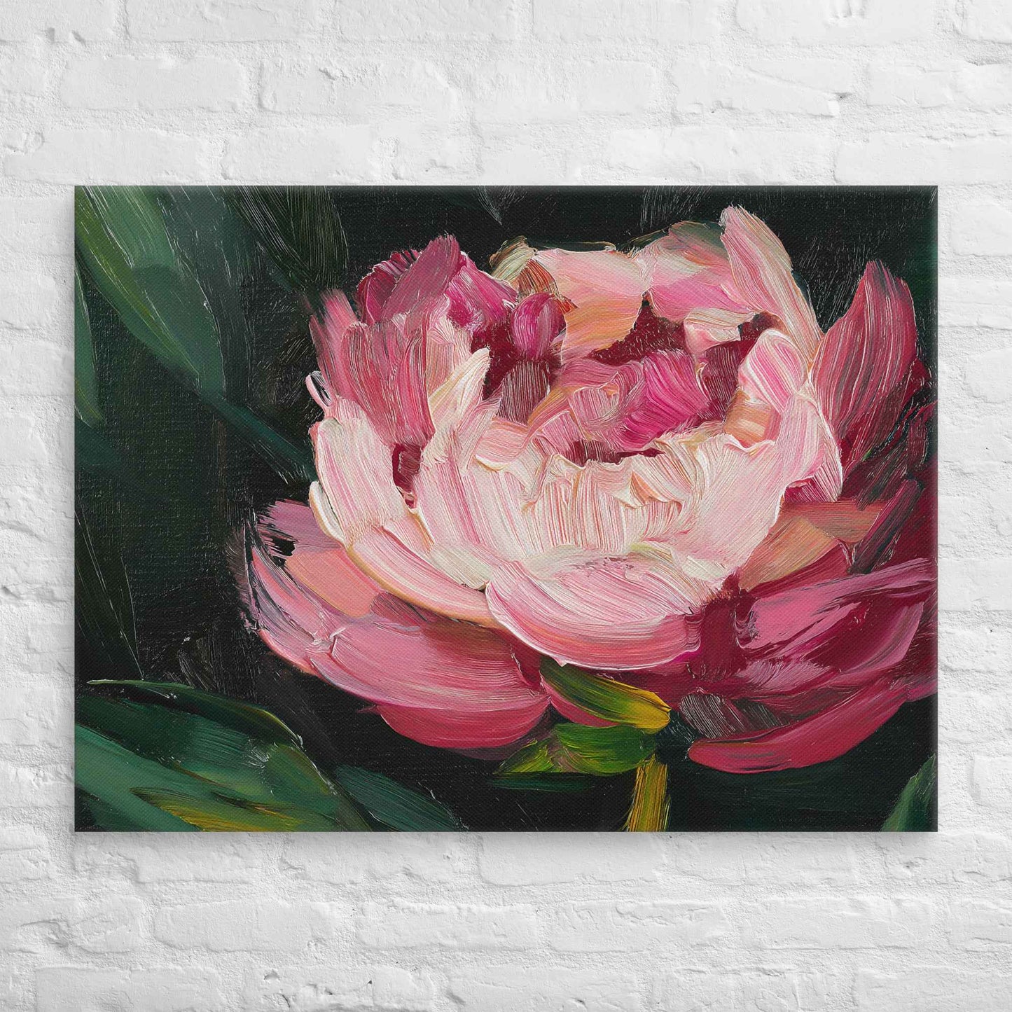 Midnight Magenta Digital Artwork Oil Painting Pink Peony Print Canvas Wall Art