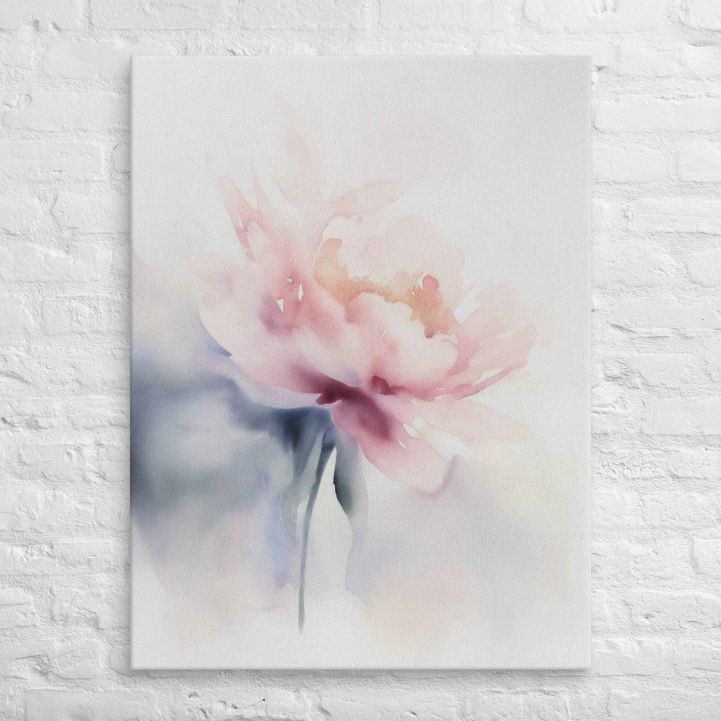 Quiet Grace Floral Digital Watercolor Painting Blush Peony Art Canvas Print