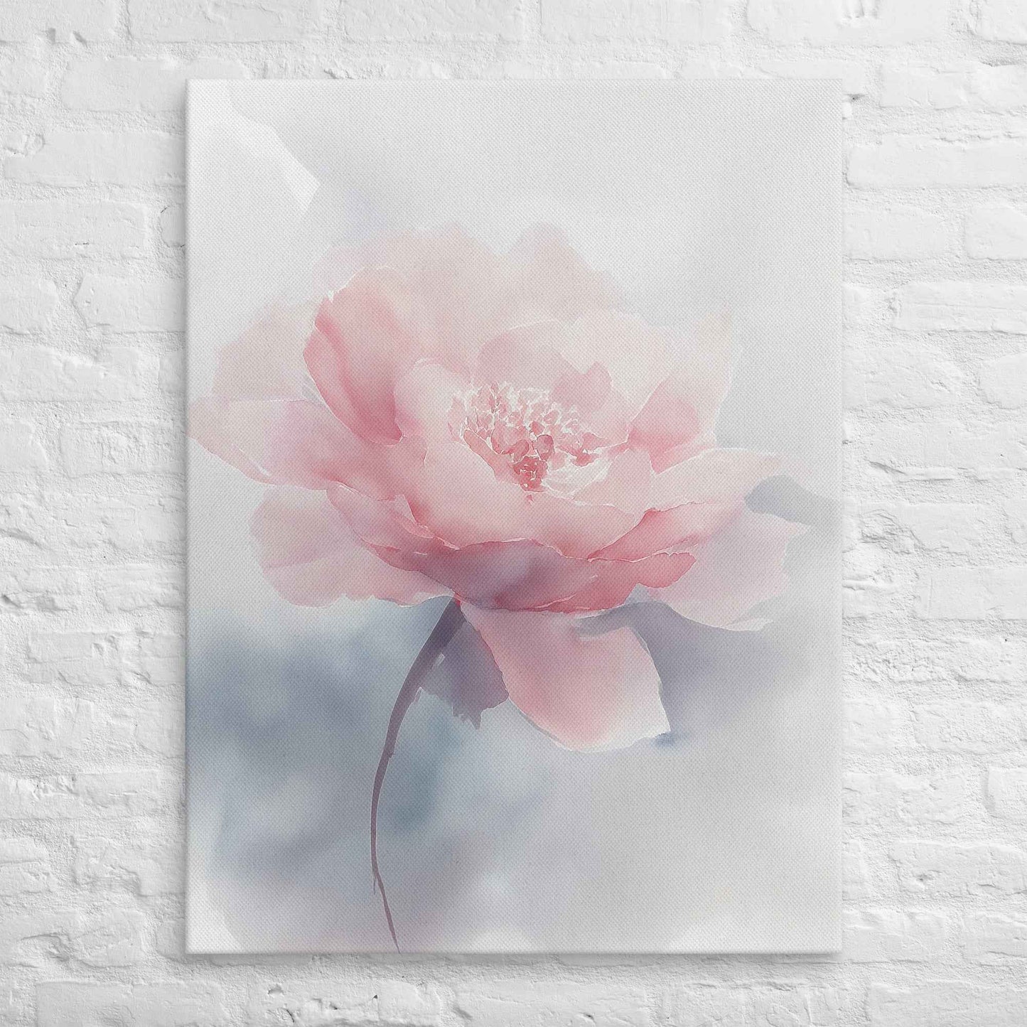 Soft Reflections Floral Digital Watercolor Painting Blush Peony Artwork Canvas Wall Art Print