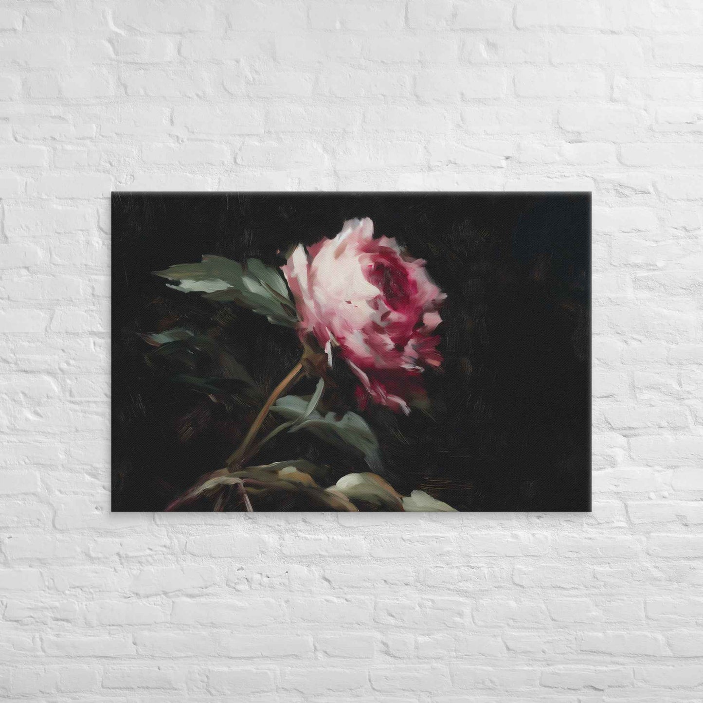 Pink Peony Painting: A Whisper in the Shadows Floral Digital Artwork  Canvas Wall Art Print