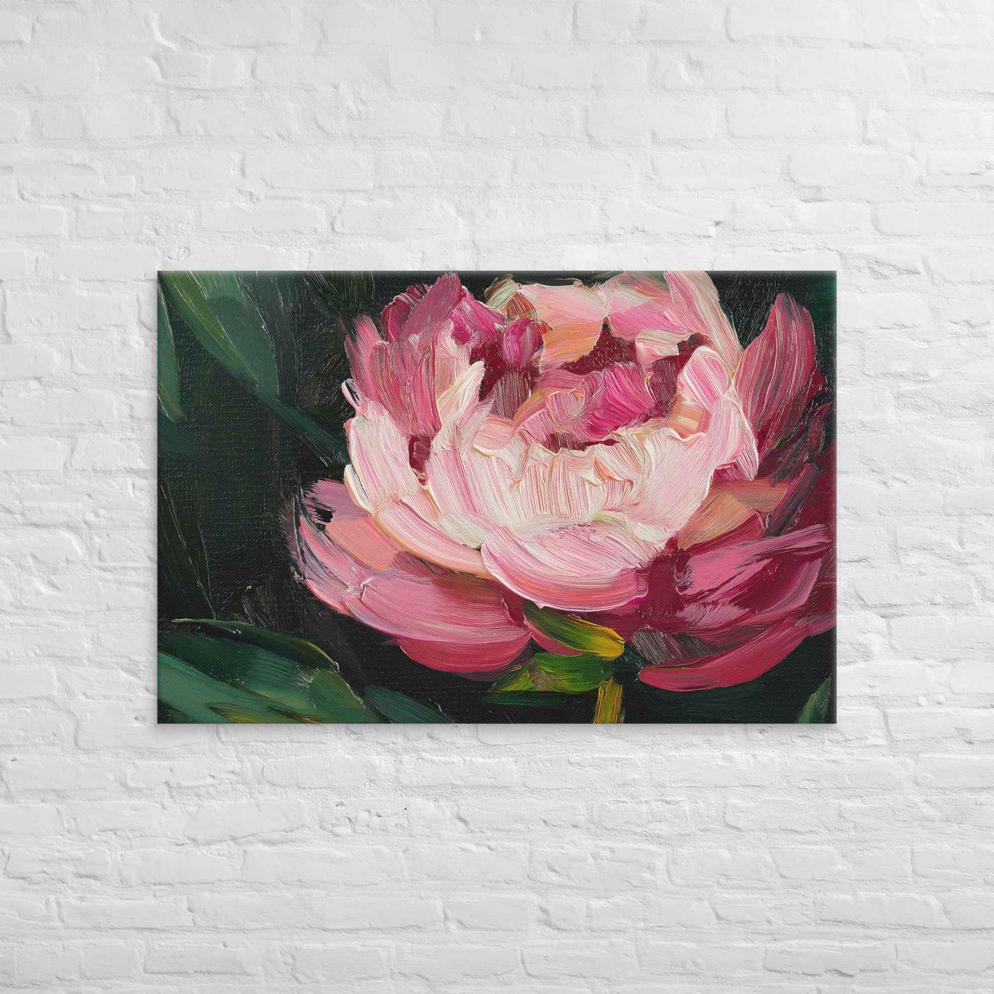 Midnight Magenta Digital Artwork Oil Painting Pink Peony Print Canvas Wall Art