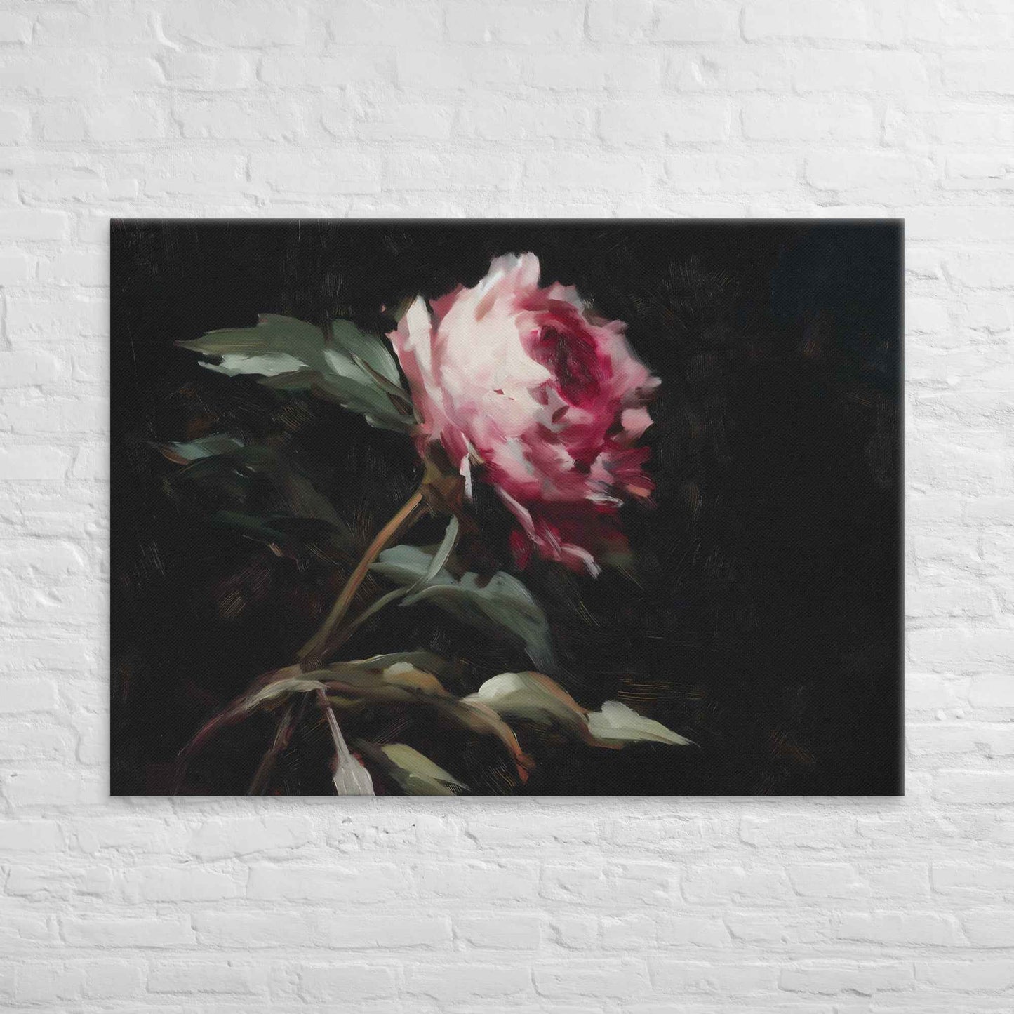 Pink Peony Painting: A Whisper in the Shadows Floral Digital Artwork  Canvas Wall Art Print