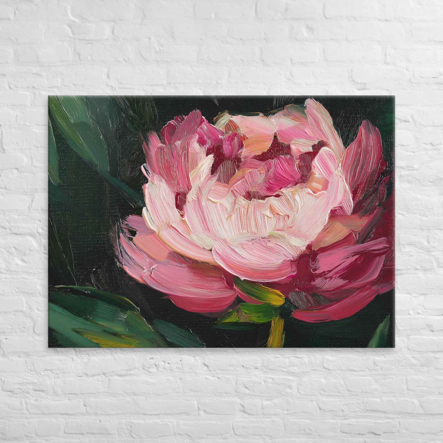 Midnight Magenta Digital Artwork Oil Painting Pink Peony Print Canvas Wall Art