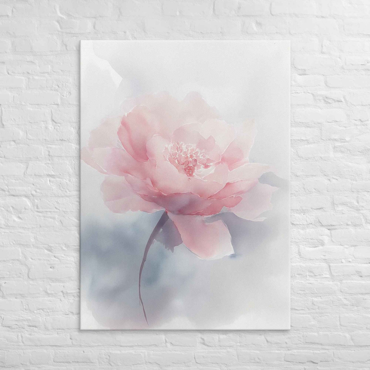 Soft Reflections Floral Digital Watercolor Painting Blush Peony Artwork Canvas Wall Art Print