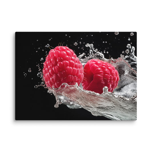 Burst of Freshness Raspberries in Water Photorealistic Digital Artwork Canvas Wall Art Print