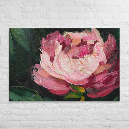 Midnight Magenta Digital Artwork Oil Painting Pink Peony Print Canvas Wall Art