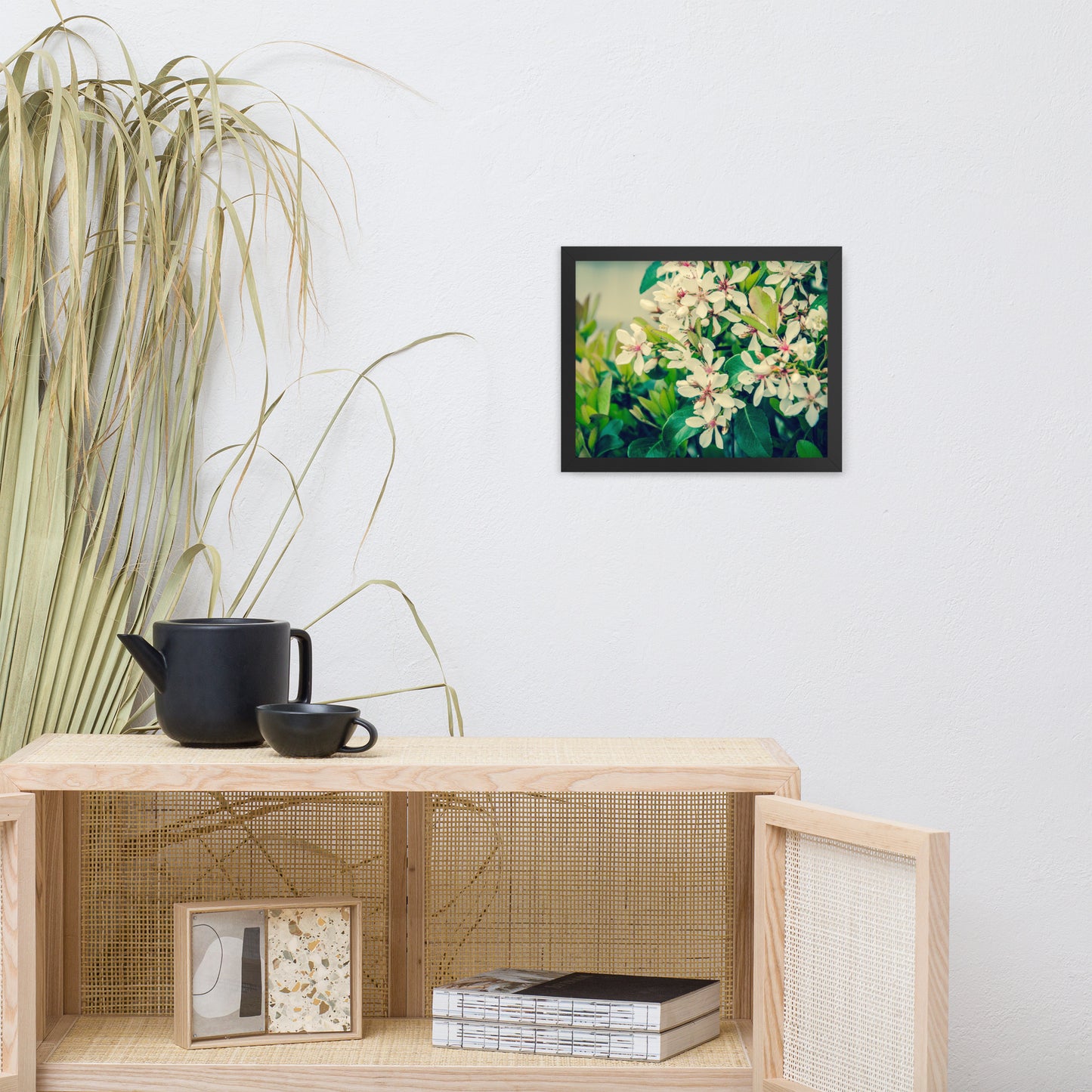 Indian Hawthorn Shrub in Bloom Colorized Floral Nature Photo Framed Wall Art Print