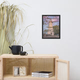 Faux Wood Texture Marblehead Lighthouse at Sunset Framed Photo Paper Wall Art Prints