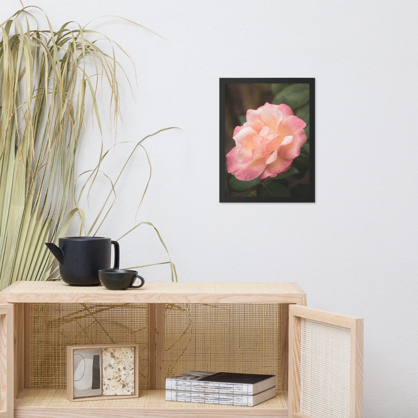 Pink and White Softened Rose Floral Nature Photo Framed Wall Art Print