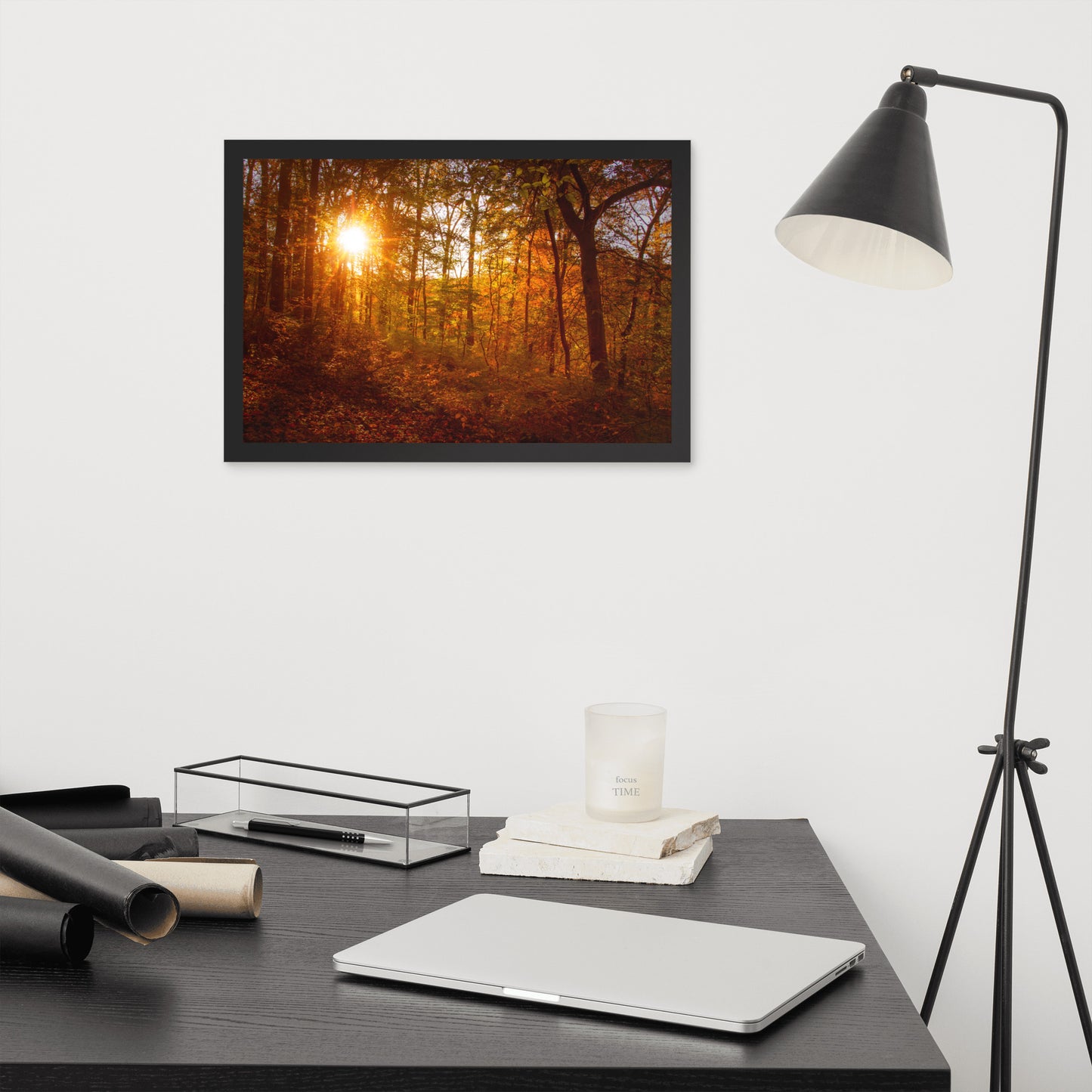 Autumn Sunset in the Trees Rural Landscape Framed Photo Paper Wall Art Prints