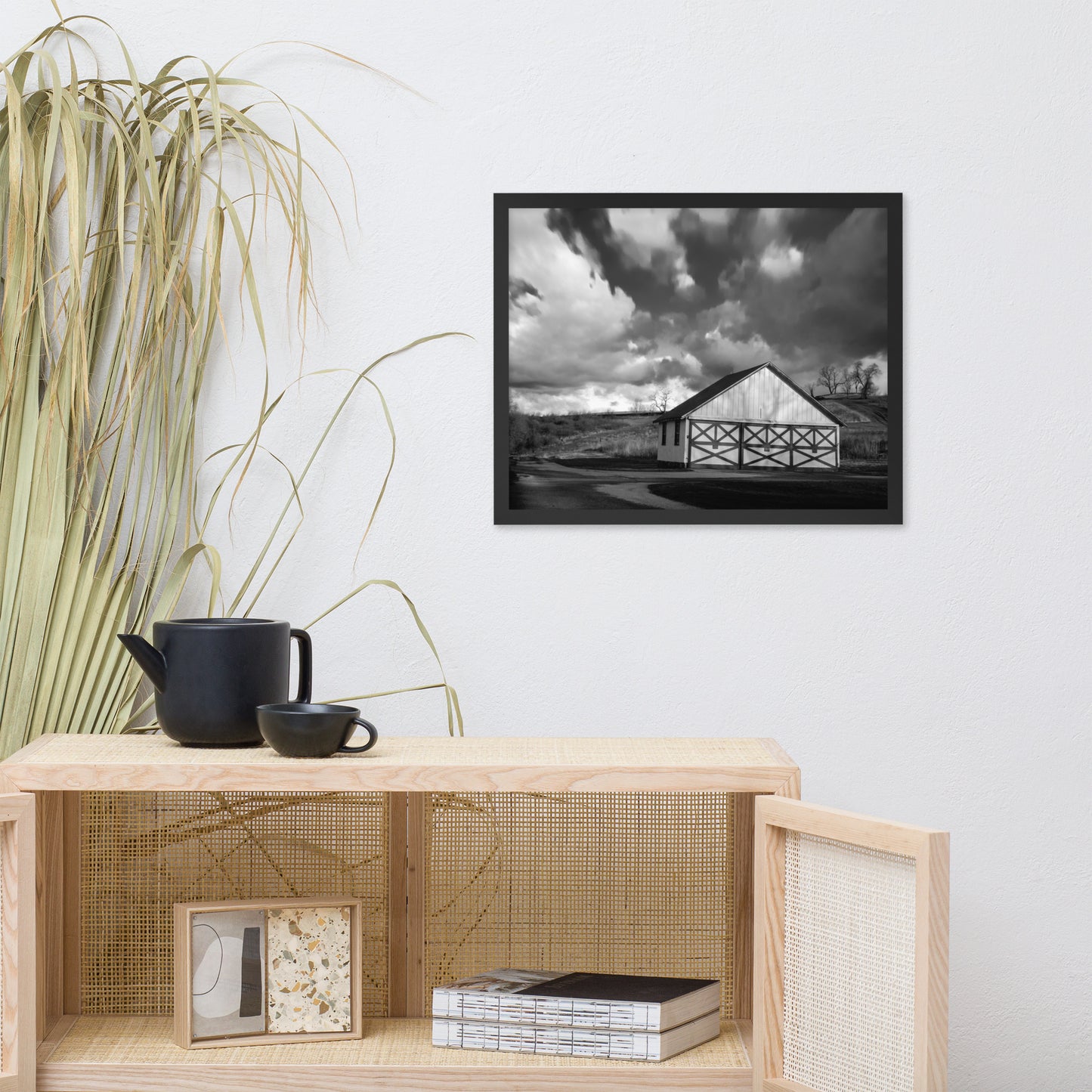 Guest Bedroom Artwork: Aging Barn in the Morning Sun in Black and White - Rural / Country Style Landscape / Nature Photograph  Framed Wall Art Print - Wall Decor - Artwork