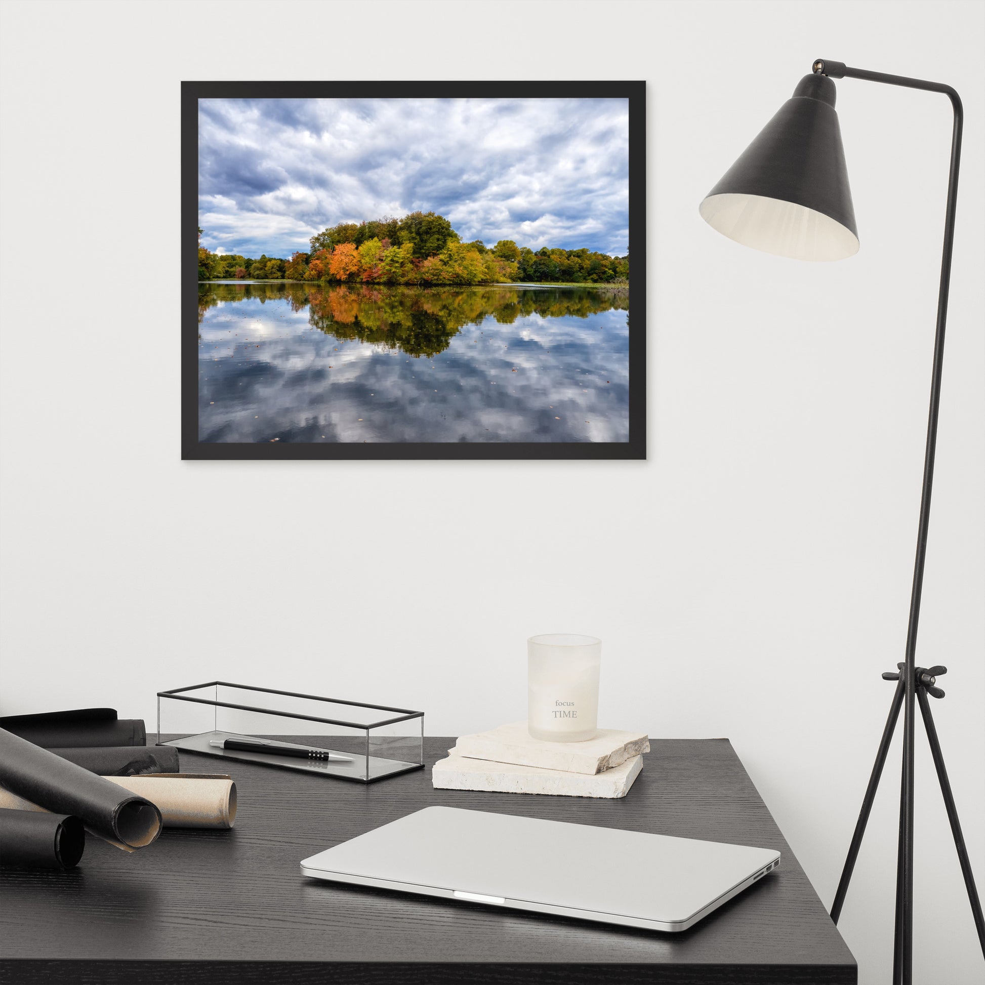 Professional Office Artwork: Autumn Reflections - Rural / Country / Farmhouse Style Landscape / Nature Photograph Framed Wall Art Print - Artwork