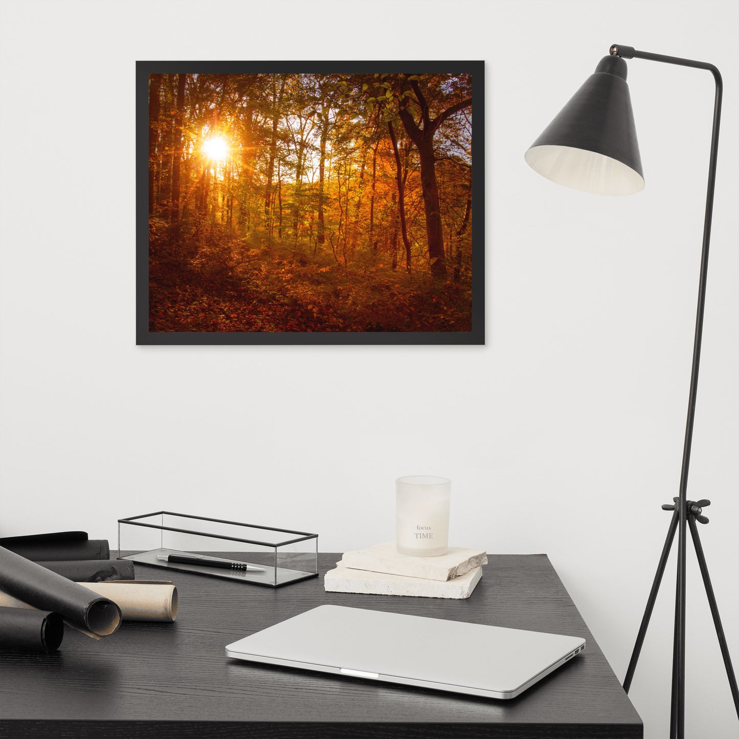 Autumn Sunset in the Trees Rural Landscape Framed Photo Paper Wall Art Prints