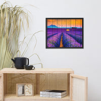 Faux Wood Lavender Fields and Sunset Landscape Framed Photo Paper Wall Art Prints