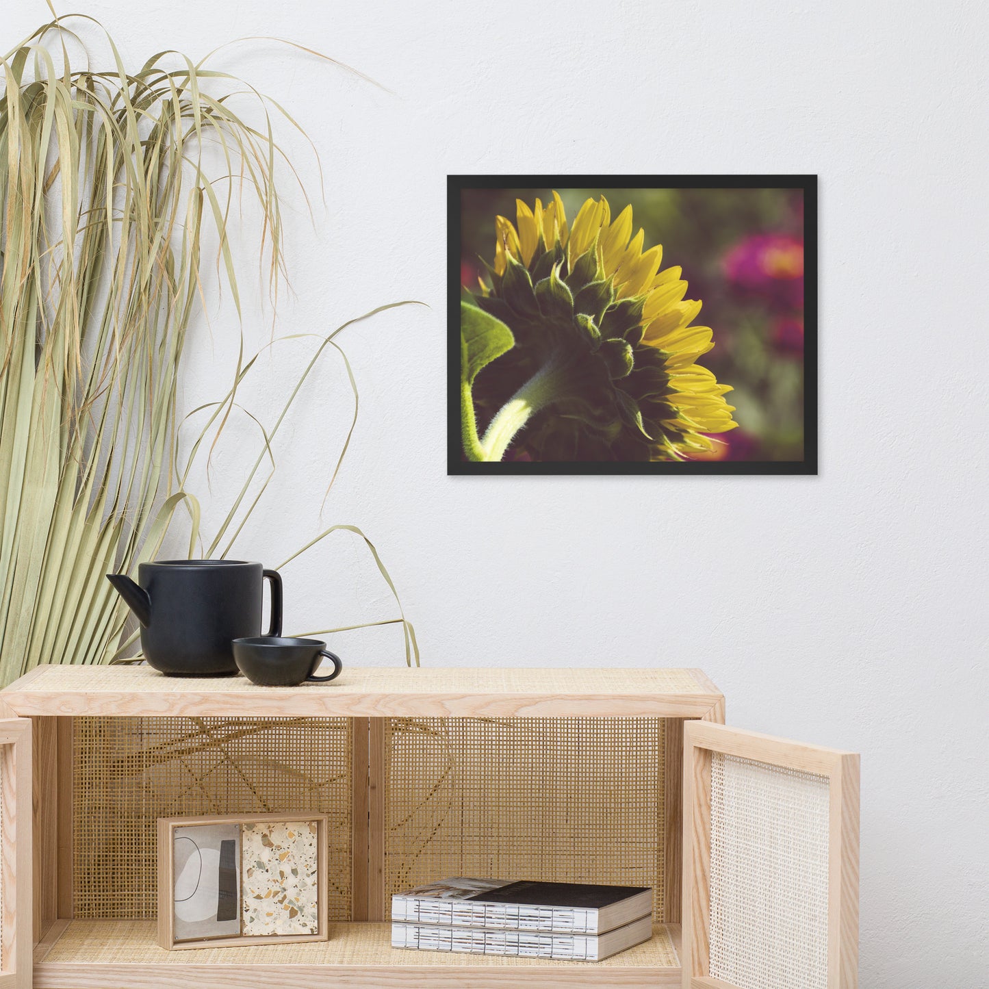 Dramatic Backside of Sunflower Grain Floral Photo Framed Wall Art Print