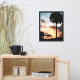 Palm Tree Silhouettes and Sunset Botanical Nature Photo Framed Wall Art Print